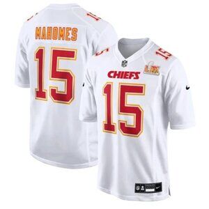Jersey: Chiefs #15 (Patrick Mahomes) — White w/ Super Bowl patch Medium